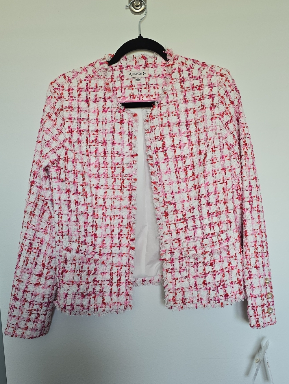 Nanette Lepore Pink & White Tweed Open-Front Blazer